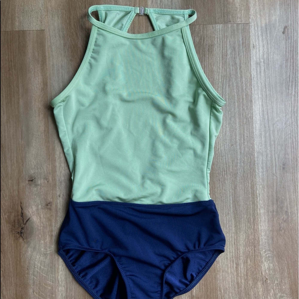 Haltered Green and Navy Mariia Leotard